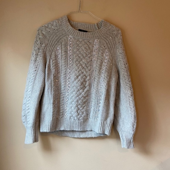 J.CREW Cable Knit Sequin Gray Sweater - Picture 6 of 14